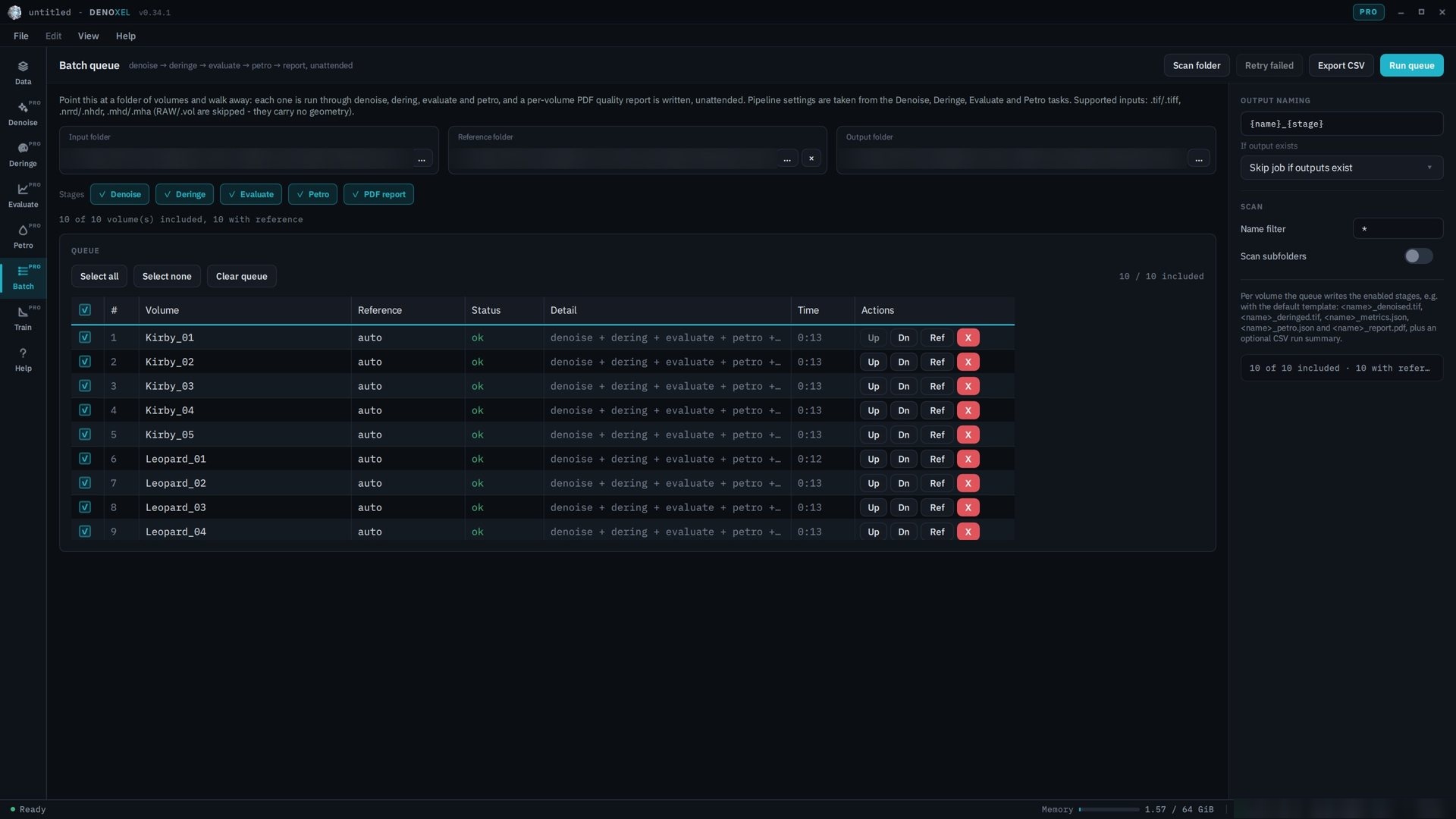 Batch queue with ten processed scans